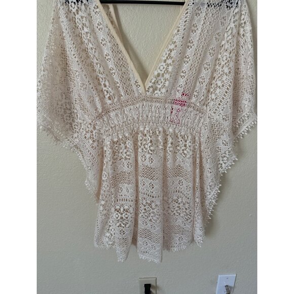 NWT No Boundaries Women's Swim Cover Up Blouse Size M Bohemian Coachella Cream - Picture 2 of 6
